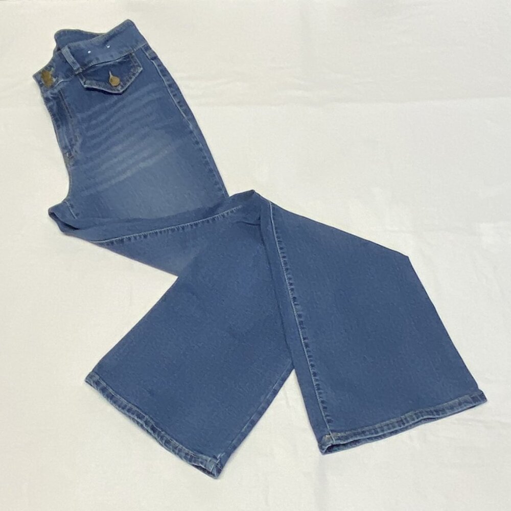 D Jeans High Wide Waistband Bootcut Stretch Denim Jeans Faded Medium Wash 8 - Picture 8 of 12